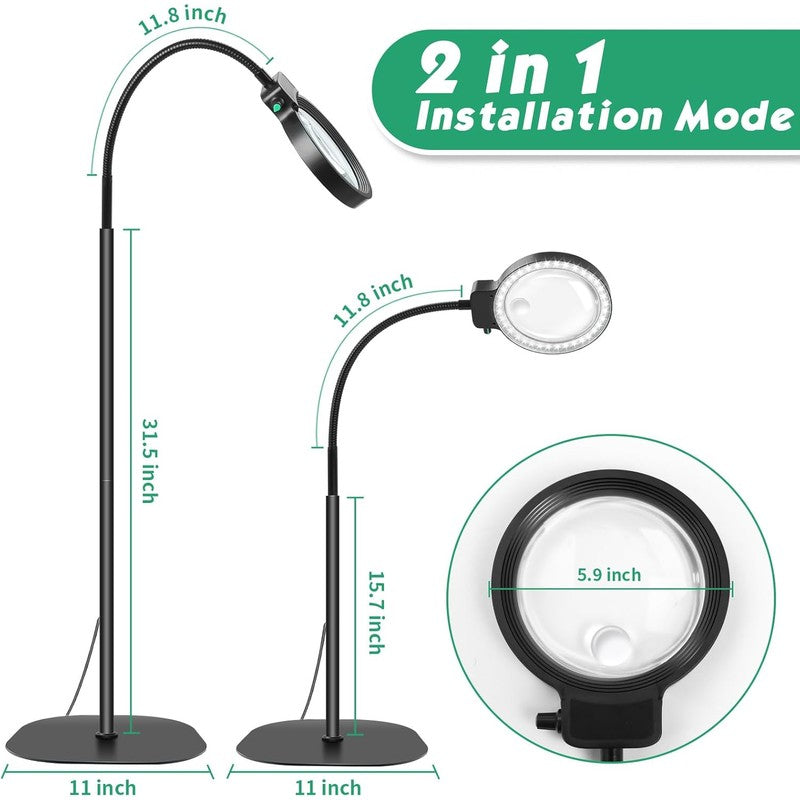Lámpara Lupa LED de Pie con Cuello de Cisne - 10X y 30X Aumento con 36 LEDs Ajustables