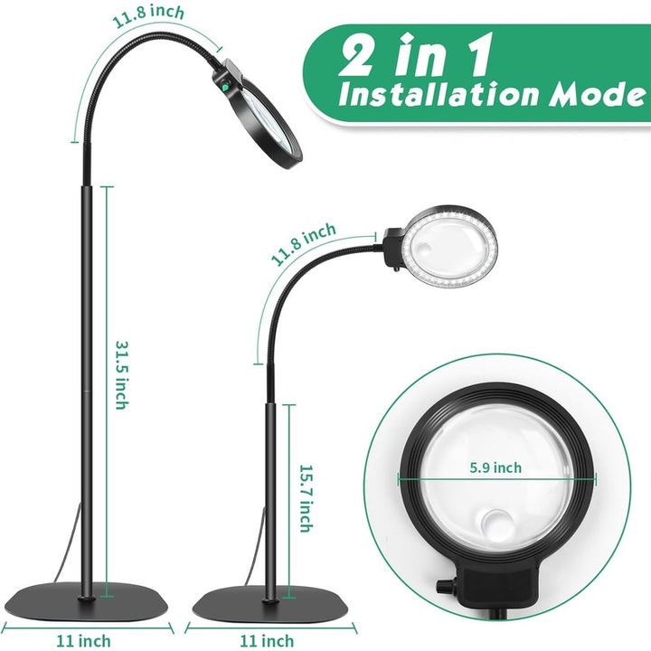 Lámpara Lupa LED de Pie con Cuello de Cisne - 10X y 30X Aumento con 36 LEDs Ajustables