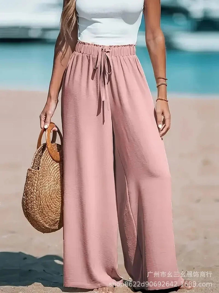 Pantalón Fluido de Tiro Alto – Rosa