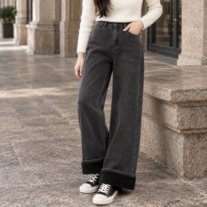 Pantalón Recto de Tiro Alto – Gris Oscuro