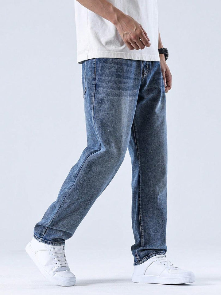 Pantalón Recto Efecto Lavado – Azul
