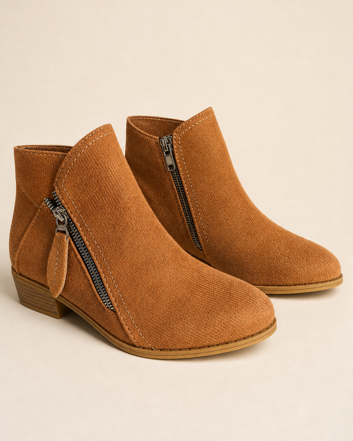 Botines con Doble Cremallera – Marrón Oscuro