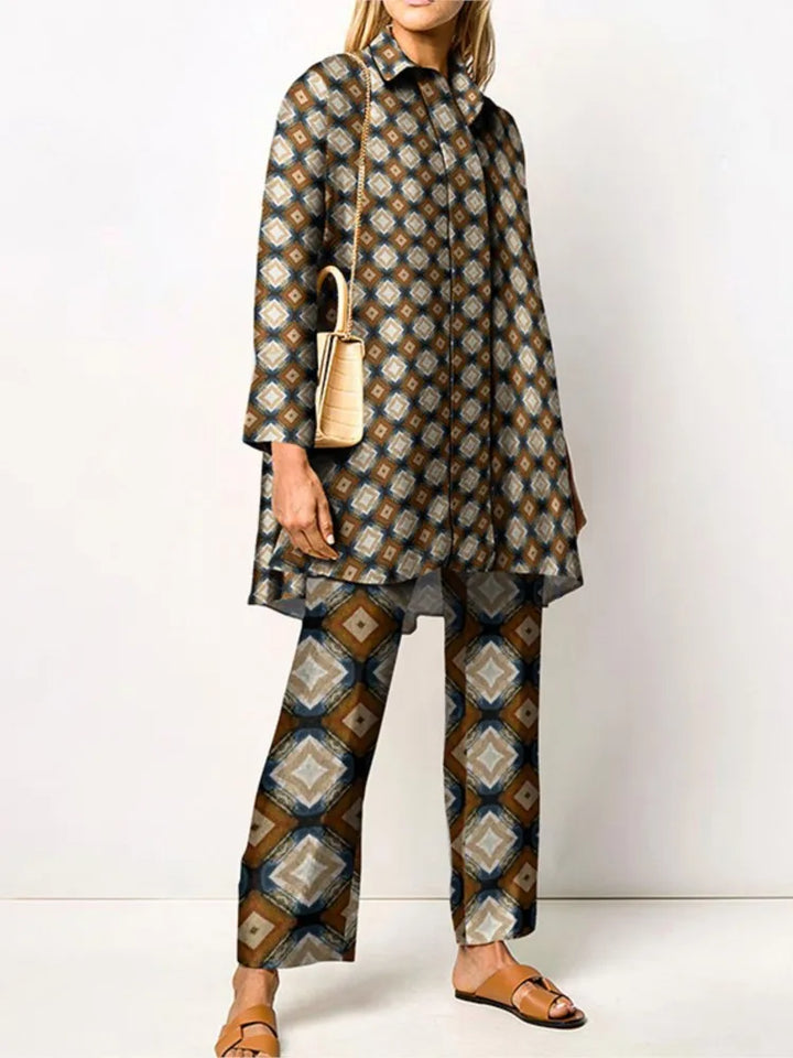 Conjunto Estampado Elegante – Marrón
