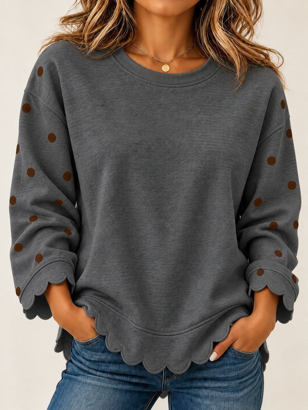 Blusa Holgada de Lunares – Gris