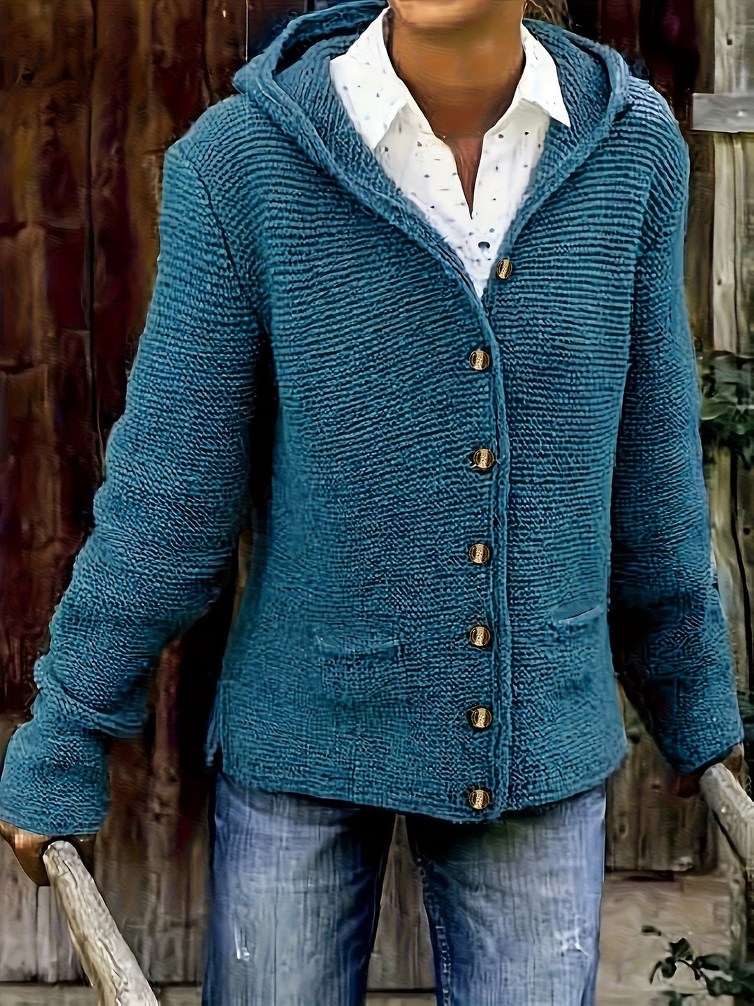 Cárdigan Casual con Capucha – Azul