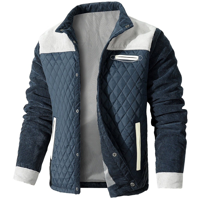 Chaqueta Bomber con Botones – Gris y Azul