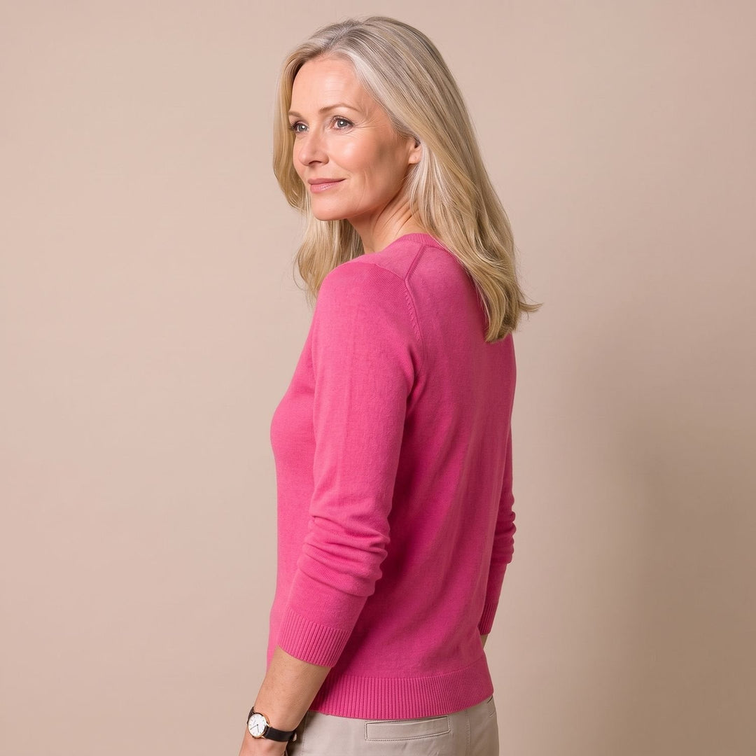 Jersey Entallado de Cuello Redondo – Rosa Rojizo