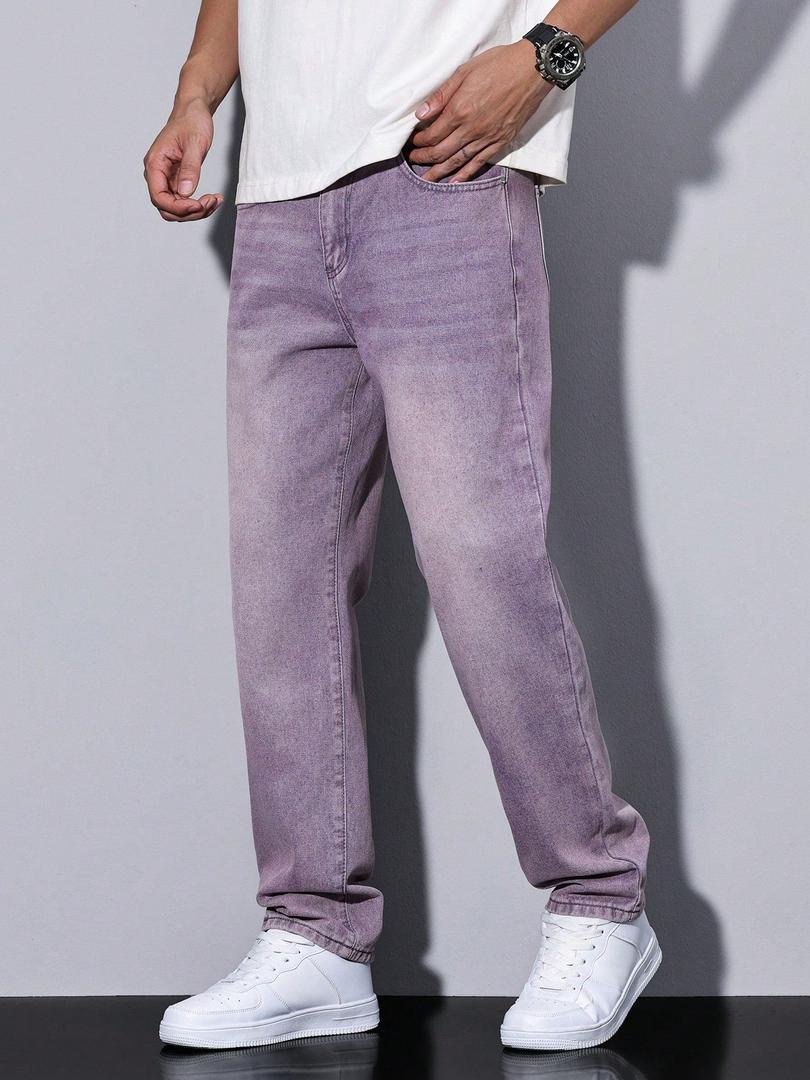 Pantalón Recto Efecto Lavado – Lila