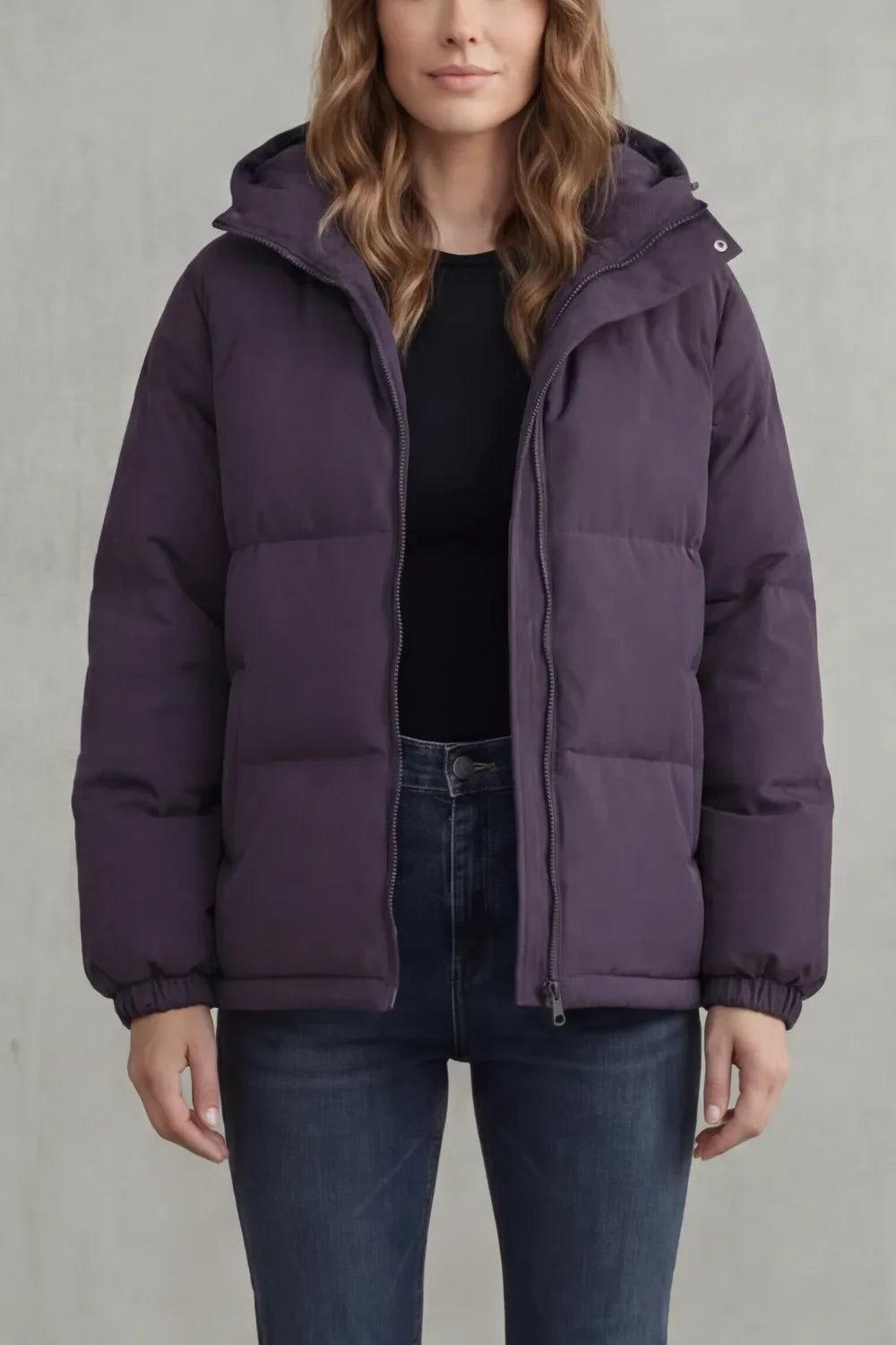 Chaqueta Acolchada con Cremallera – Morado