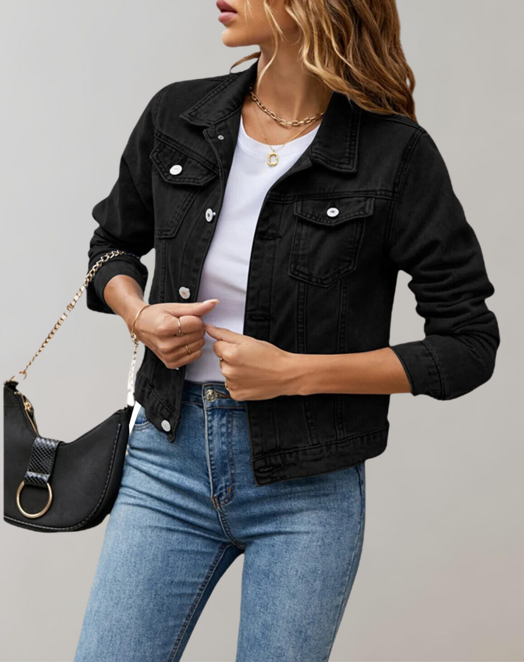 Chaqueta Corta con Botones – Negro