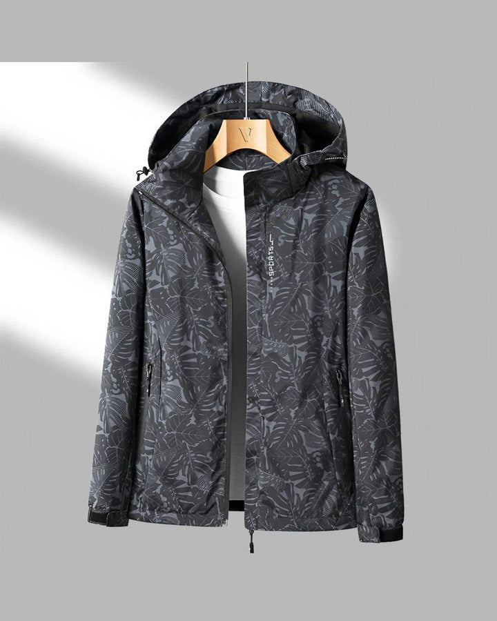 Chaqueta Estampada con Capucha – Negro