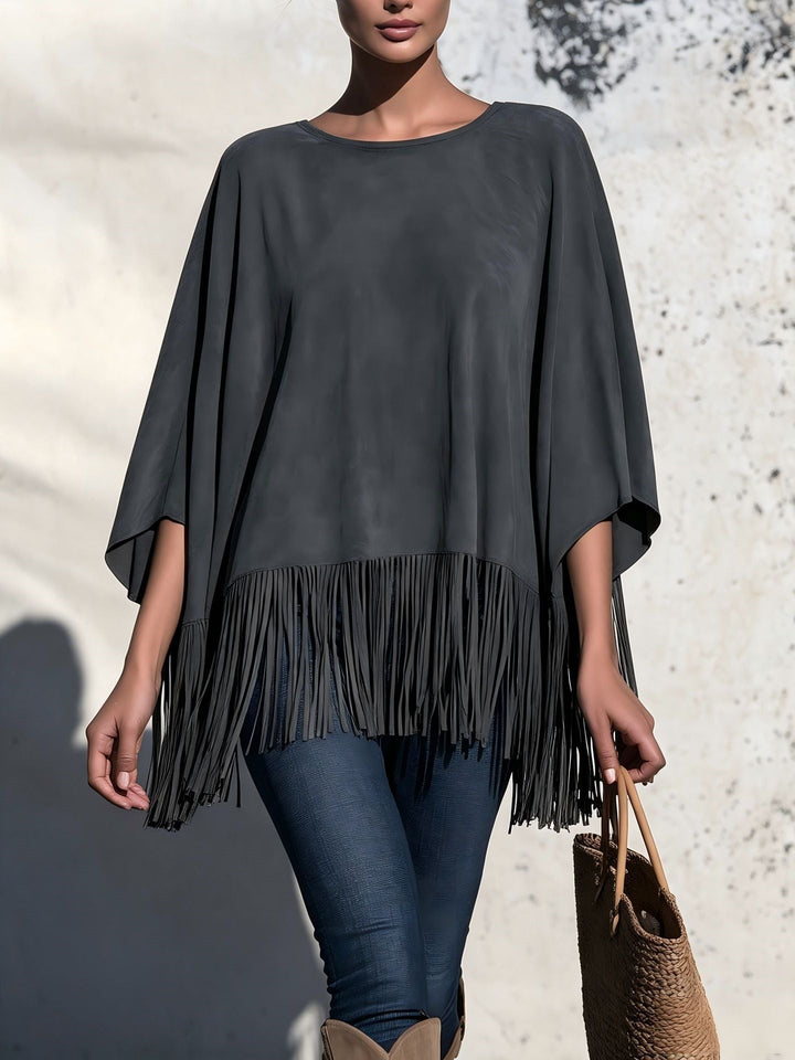 Blusa Holgada con Flecos – Negro y Gris