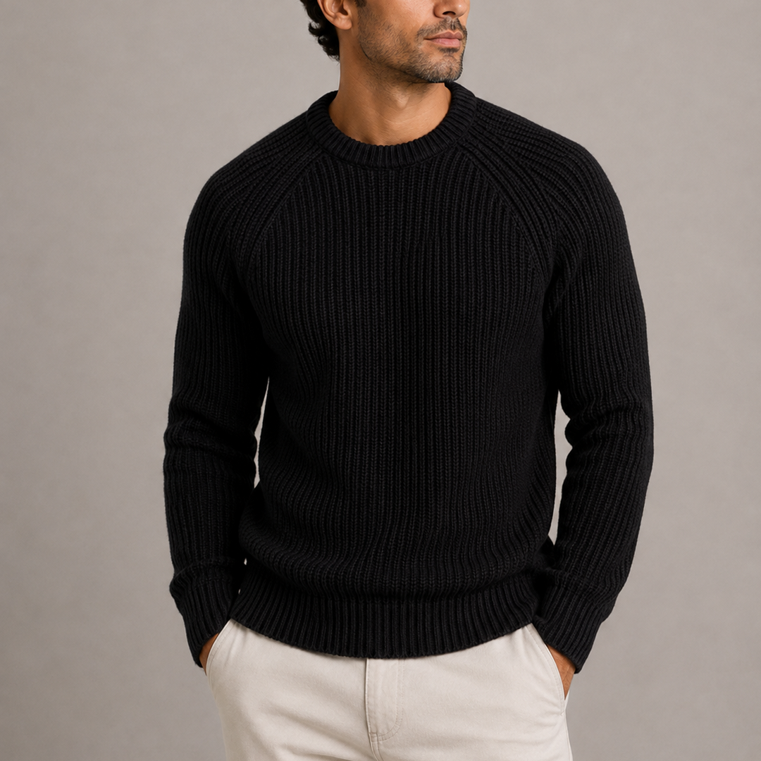 Jersey Estructurado de Cuello Redondo – Negro