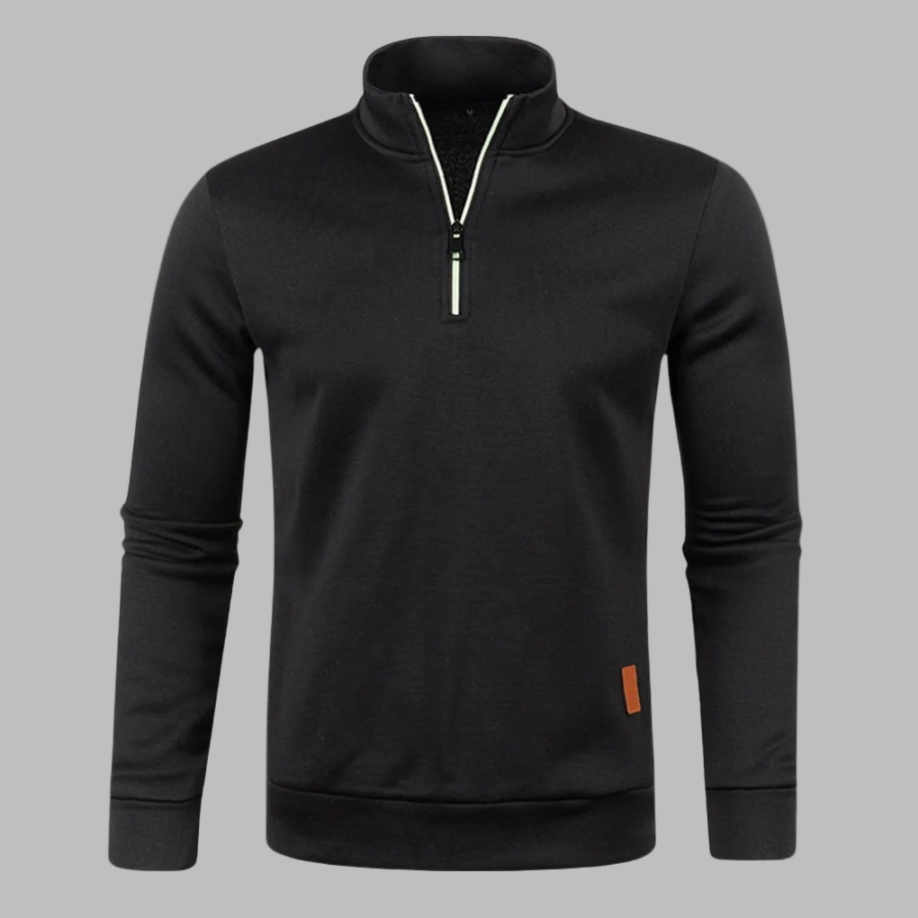 Jersey Jaspeado con Cremallera – Negro