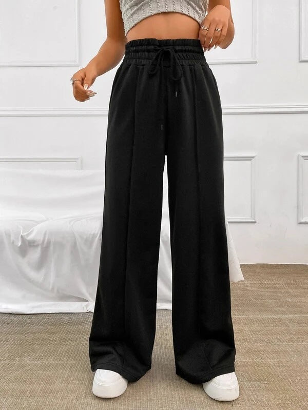 Pantalón Ancho de Tiro Alto – Negro