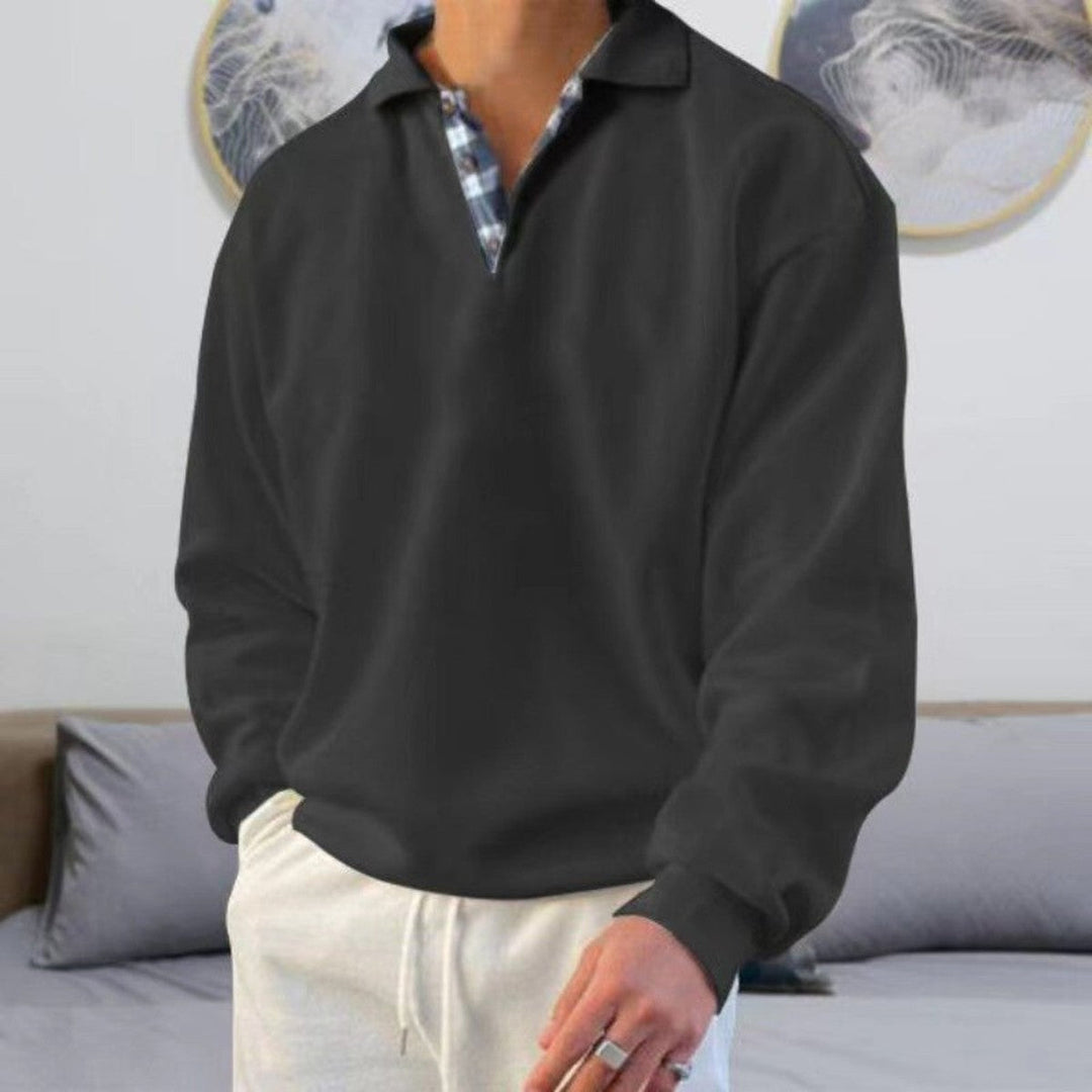Polo Relajado de Manga Larga – Negro