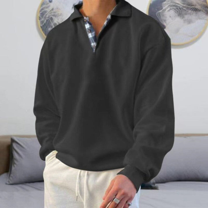 Polo Relajado de Manga Larga – Negro