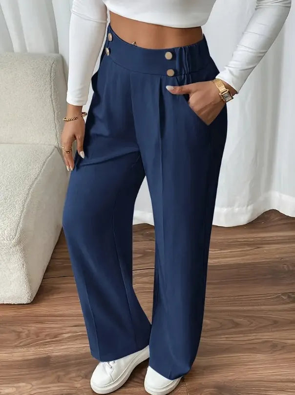 Pantalón Ancho con Botones – Azul Oscuro