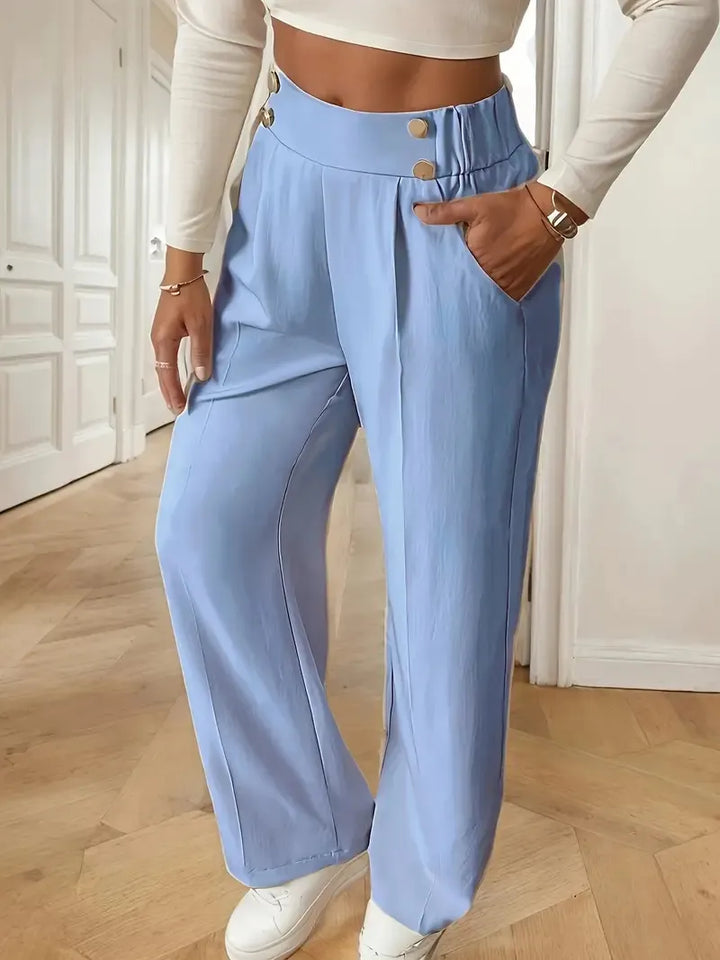 Pantalón Ancho con Botones – Azul Claro