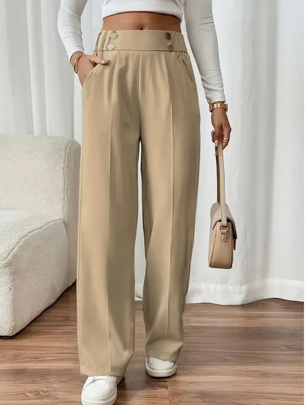 Pantalón Ancho con Botones – Beige