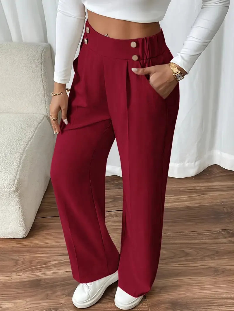 Pantalón Ancho con Botones – Burdeos