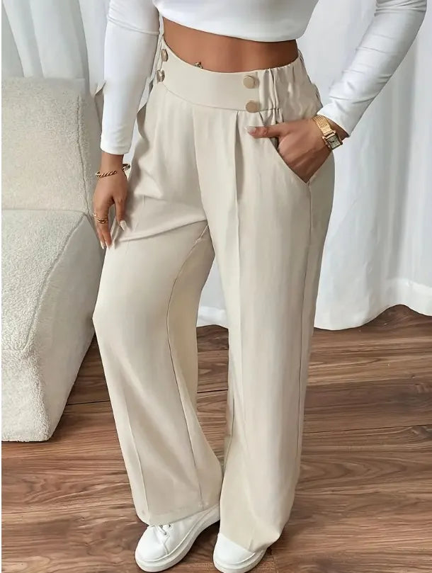 Pantalón Ancho con Botones – Crema
