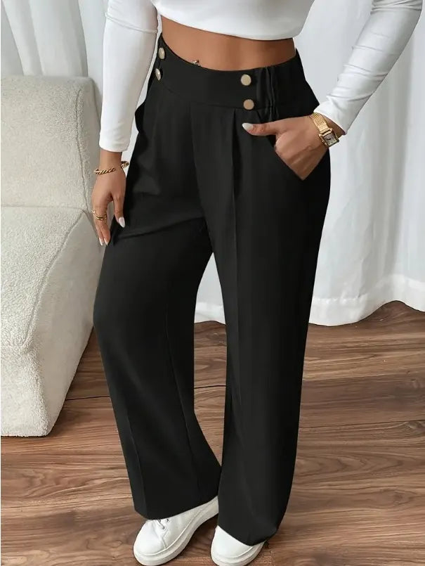 Pantalón Ancho con Botones – Negro