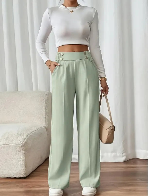 Pantalón Ancho con Botones – Verde Menta