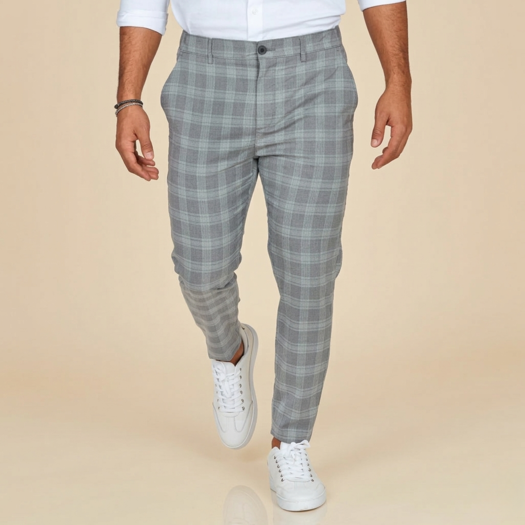 Pantalón Chino a Cuadros – Gris Claro