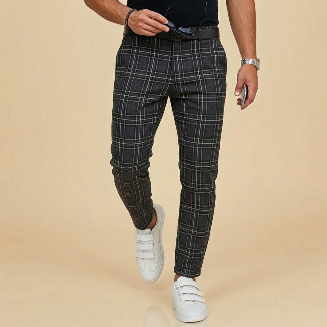 Pantalón Chino a Cuadros – Gris Oscuro
