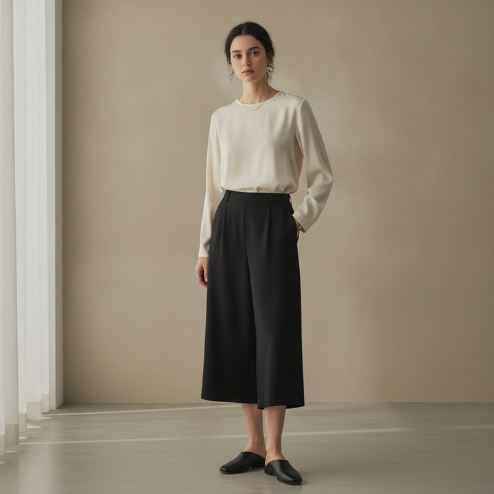 Pantalón culotte de talle alto y largo midi