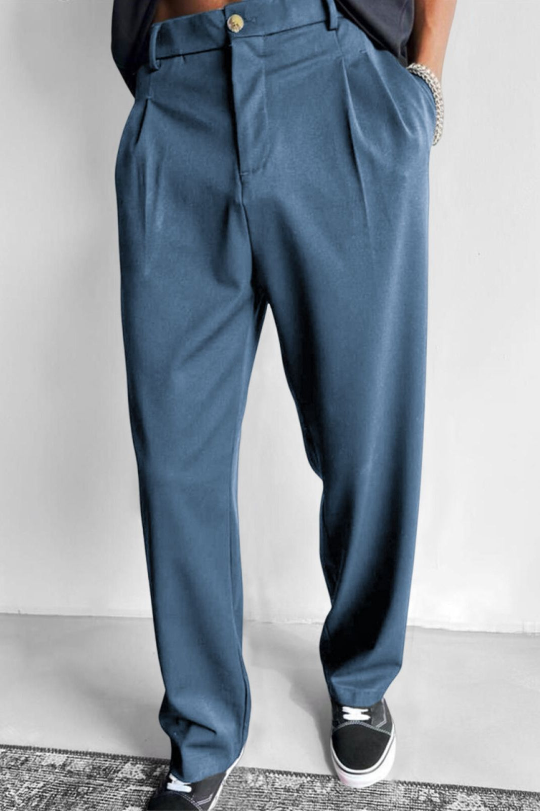 Pantalón Holgado con Pinzas – Azul
