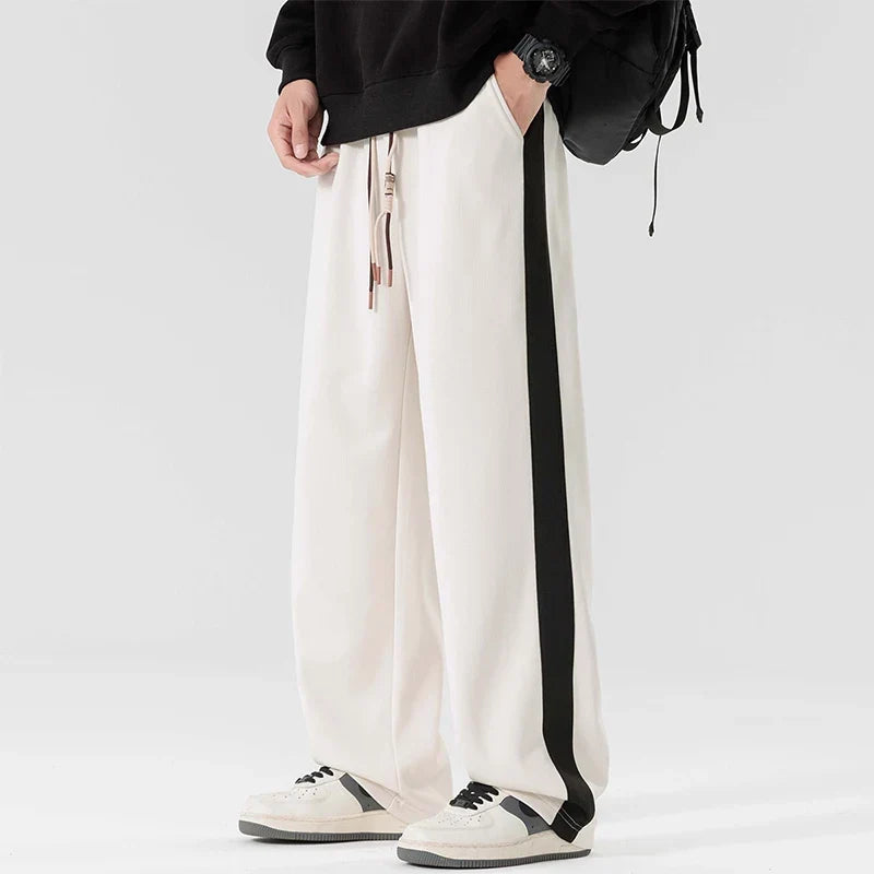Pantalón Holgado con Raya Lateral – Blanco