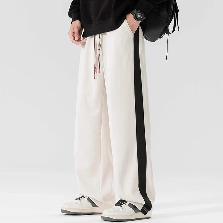 Pantalón Holgado con Raya Lateral – Blanco