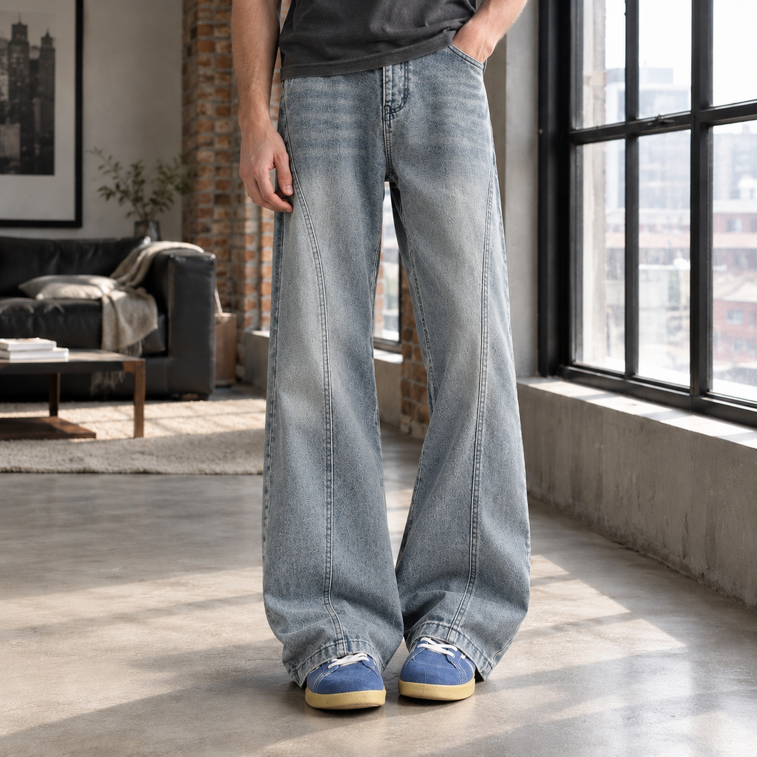 Pantalón Holgado con Costuras – Azul