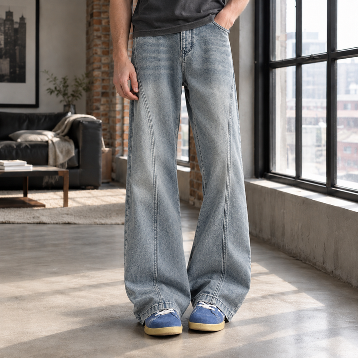 Pantalón Holgado con Costuras – Azul