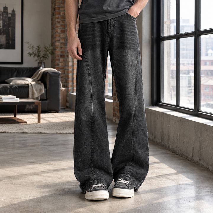 Pantalón Holgado con Costuras – Negro