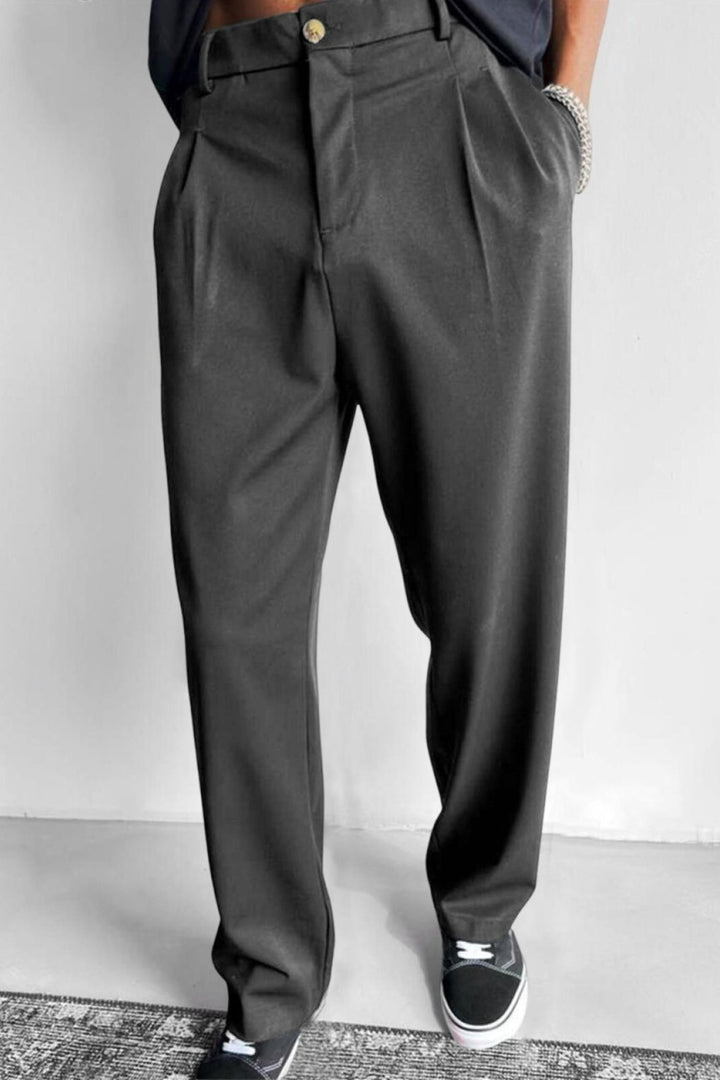 Pantalón Holgado con Pinzas – Gris Oscuro