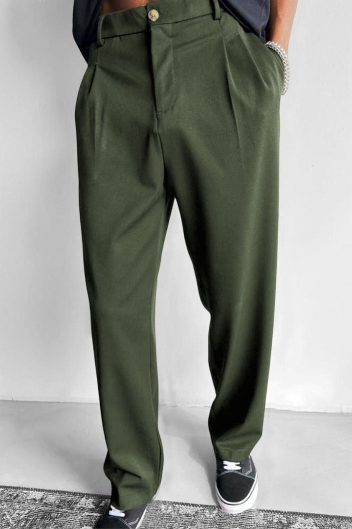 Pantalón Holgado con Pinzas – Verde Militar