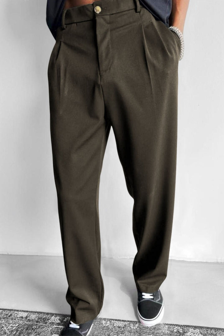 Pantalón Holgado con Pinzas – Verde Oliva