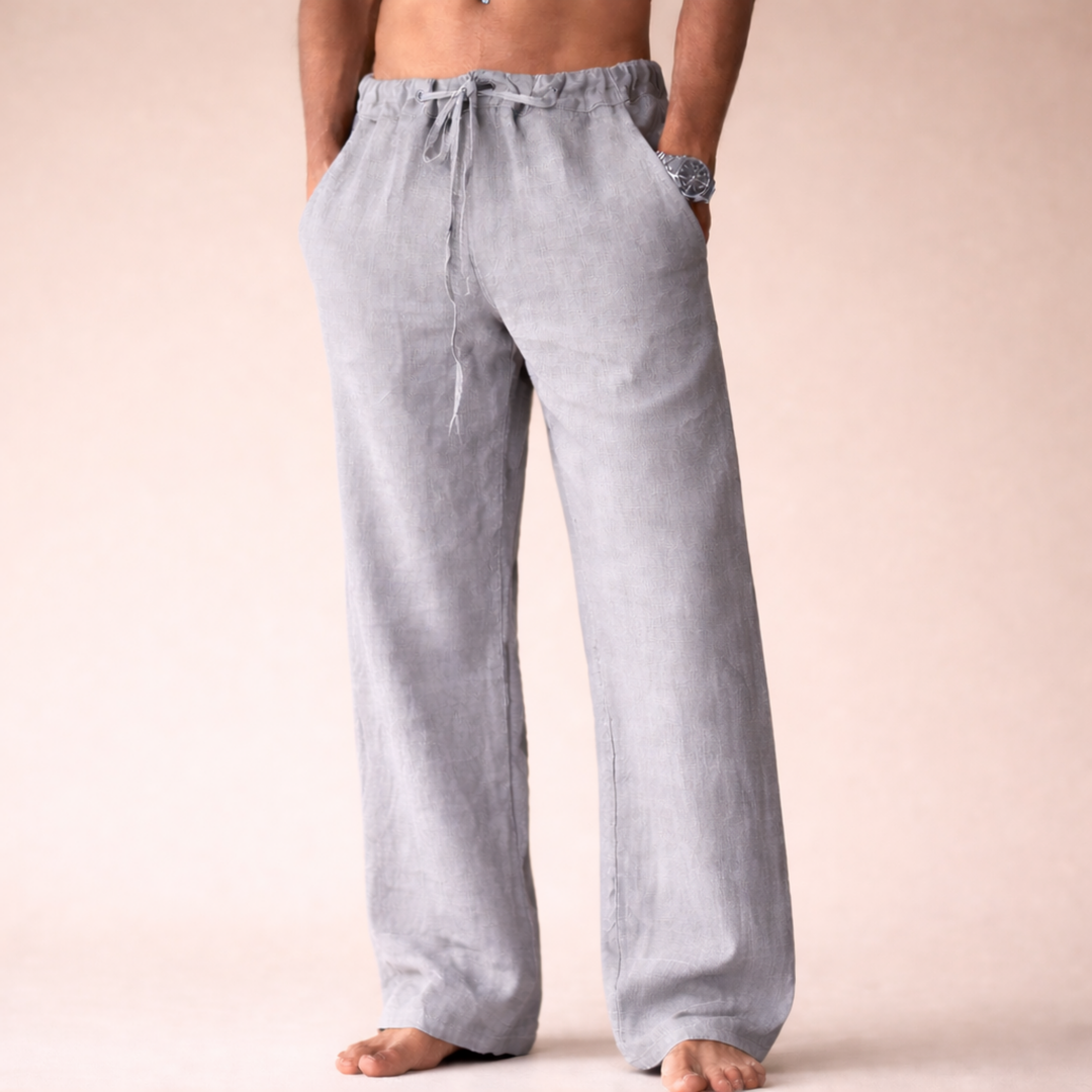Pantalón Recto con Cordón – Gris Claro