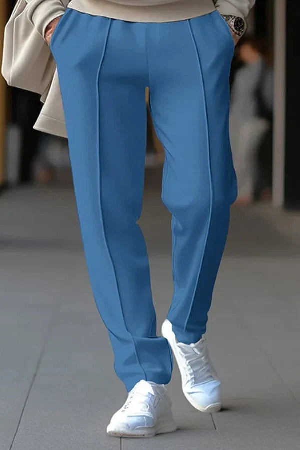 Pantalón Recto con Raya Frontal – Azul