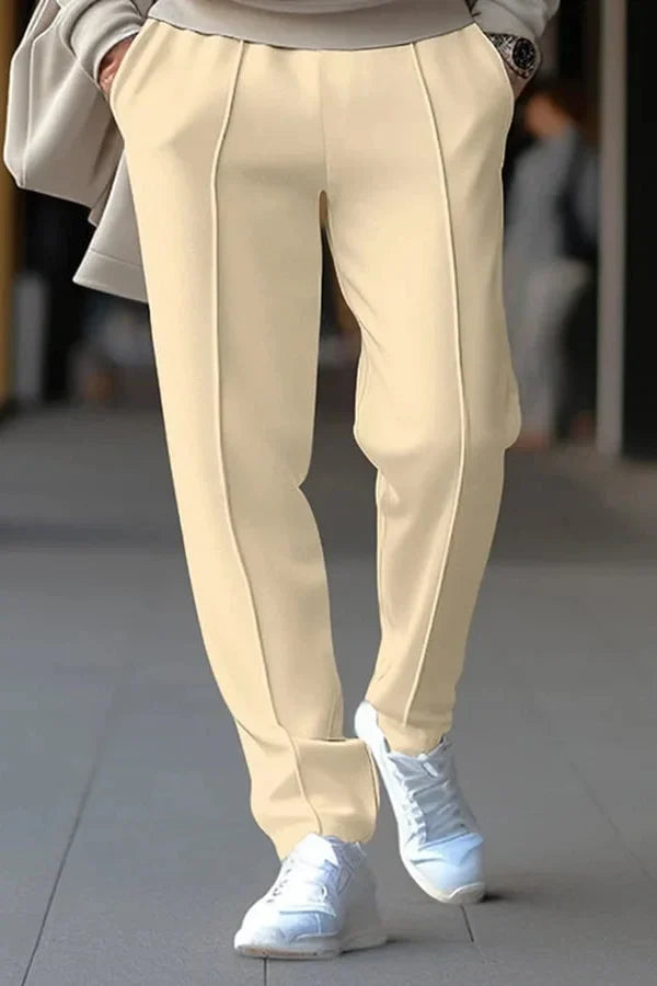 Pantalón Recto con Raya Frontal – Beige