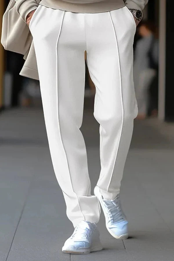 Pantalón Recto con Raya Frontal – Blanco