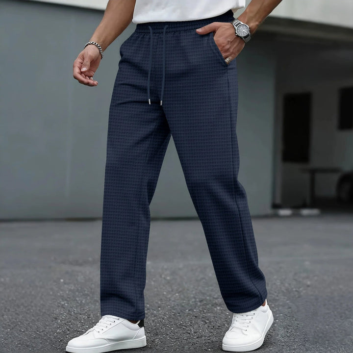 Pantalón Recto Texturizado – Azul Oscuro