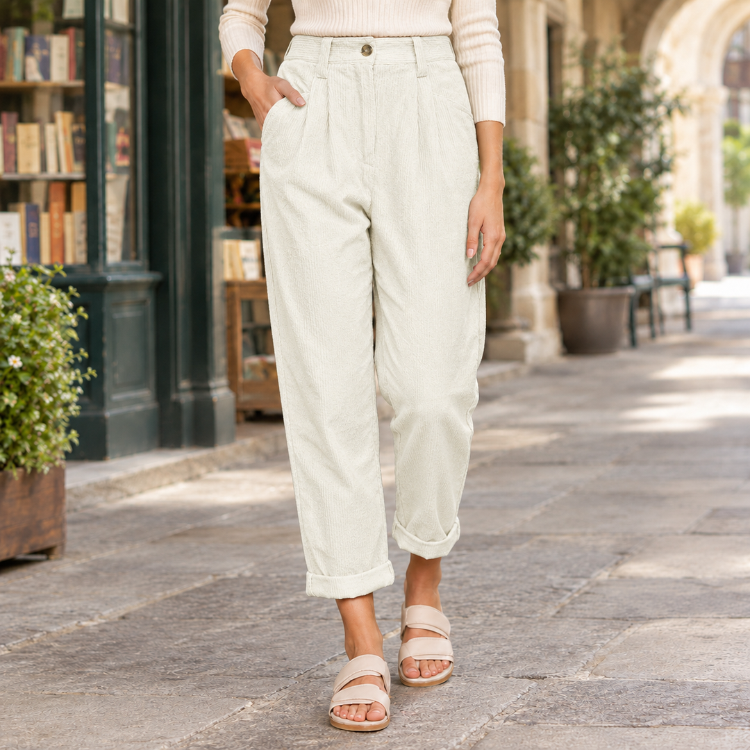 Pantalón Tobillero con Pinzas – Blanco