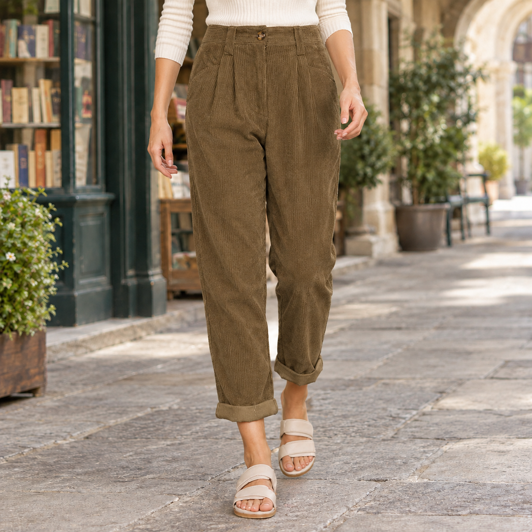 Pantalón Tobillero con Pinzas – Marrón