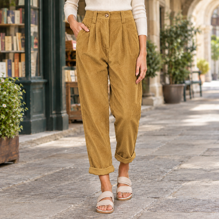 Pantalón Tobillero con Pinzas – Mostaza