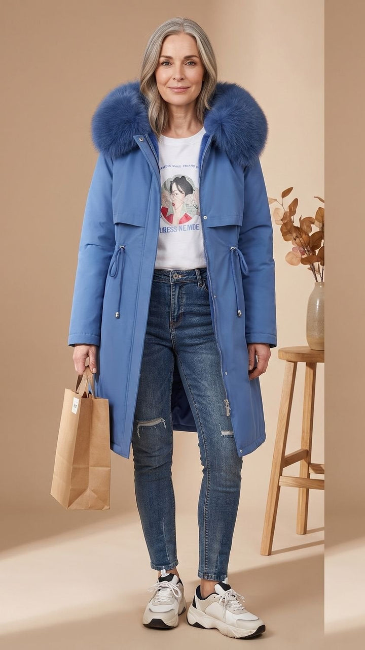 Parka Larga con Capucha – Azul