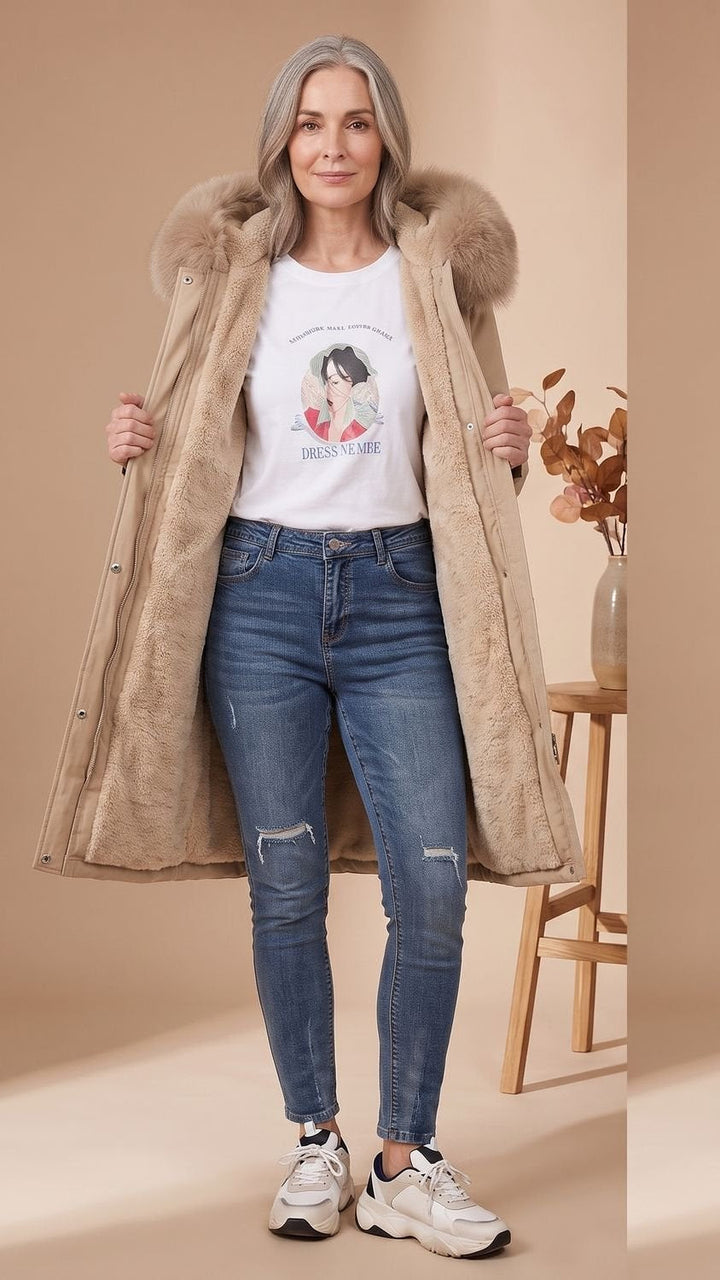 Parka Larga con Capucha – Beige
